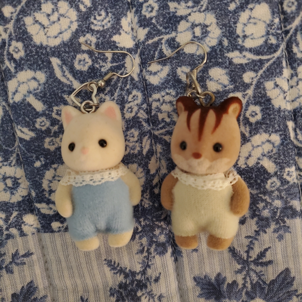 Cute Animal Earrings with Blue and Cream Outfits